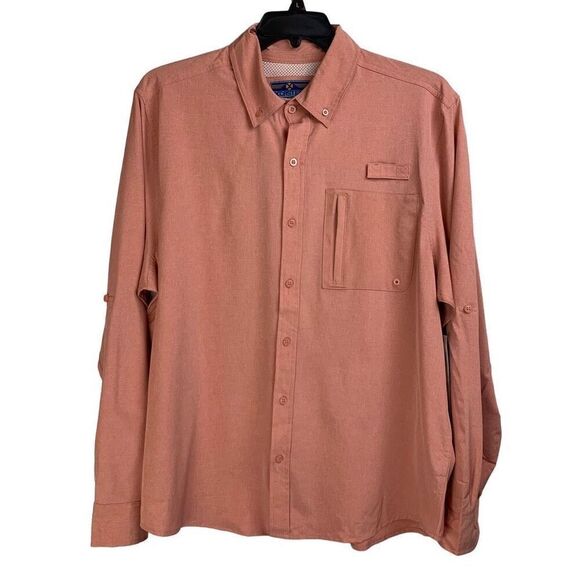 New XCaster By Tallwoods Peach Roll Tab Sleeve Quick Dry Button Polo Shirt Size - Picture 1 of 12